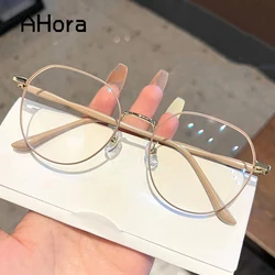 Ahora Korean Style Computer Frame Anti Blue Light Round Reading Glasses Alloy Women Prebyopia Spectacles Eyeglasses