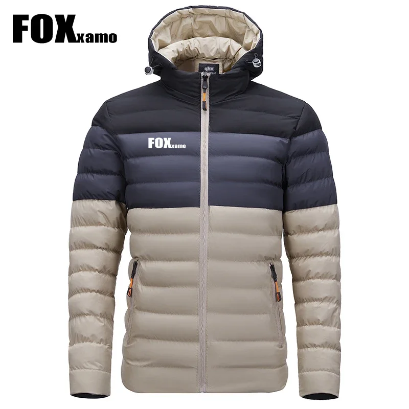 Foxxamo Winter Jacket Men Cycling 40D Waterproof Film Warm Casual Hooded Cotton-padded Contrast Color Outdoor Sports Coats