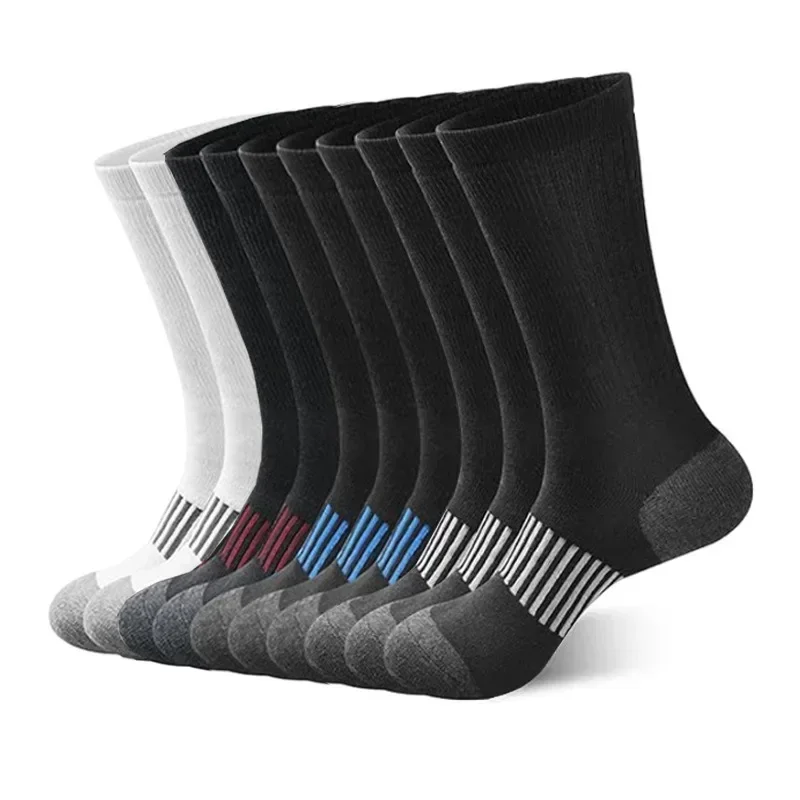 10 Pairs Plus Size Men Crew Socks EUR 39-47 High Tube Cotton Sports Socks Runing Football Soccer Athletic Socks White Black