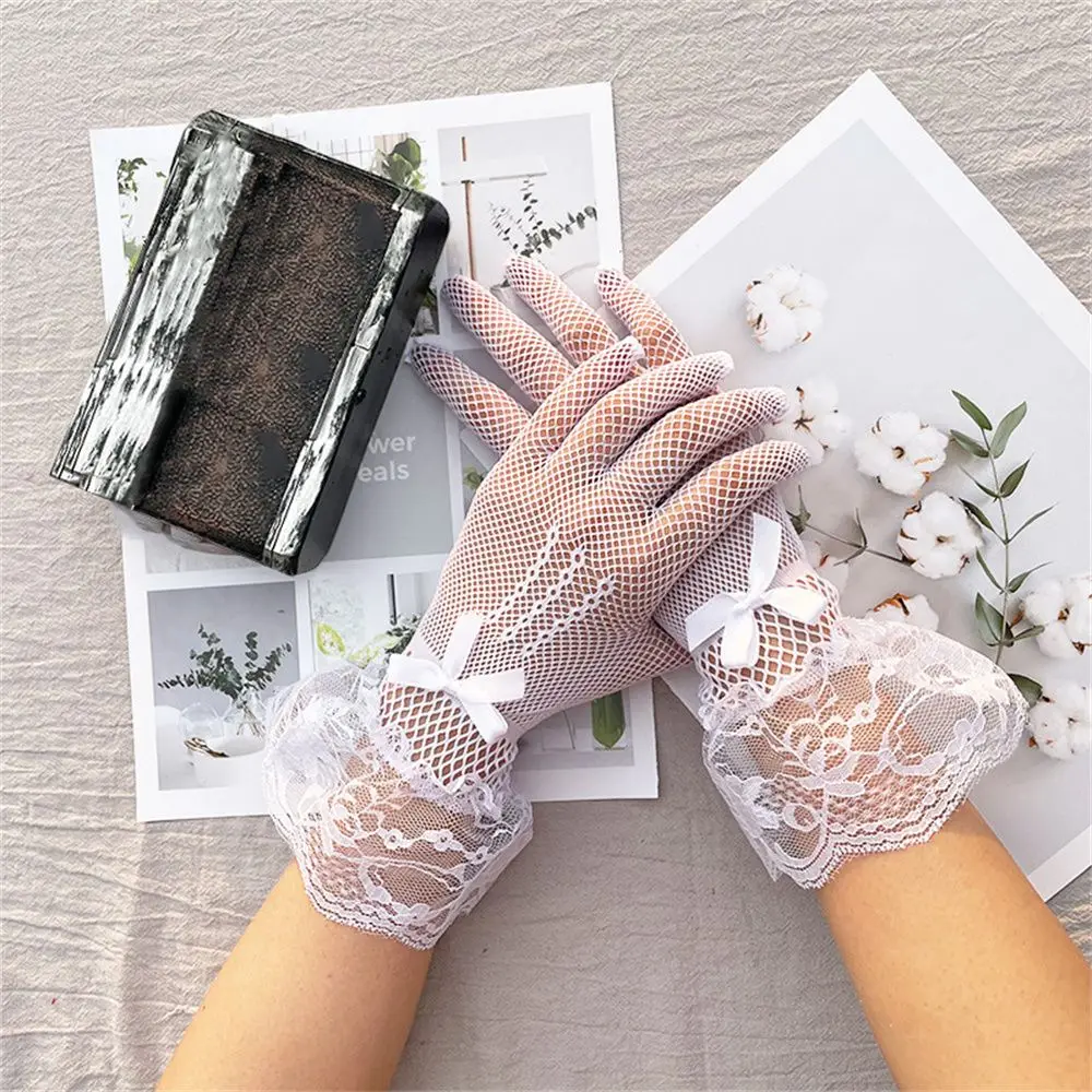 

Evening Party Accessory Hollow Out Uv-proof Driving Sexy Mesh Fishnet Gloves Lace Gloves Bride Mittens Full Finger Gloves