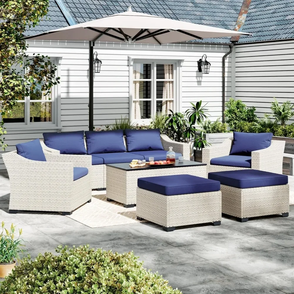 

Patio Conversation Set Rattan Outdoor 8 Piece Sectional Furniture Sofa Set Wicker Couchfor Poolside, Backyard