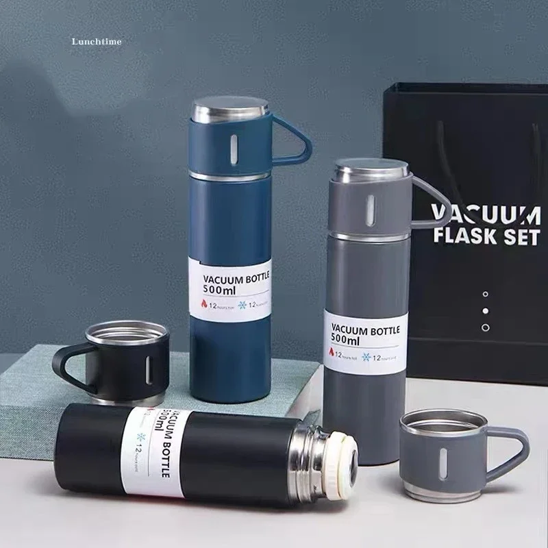 500ml Thermos Cup Large Capacity Vacuum Flask Coffee Tea Milk Travel Water Bottle Insulated Thermos Handbag Gift Box Coffee Set