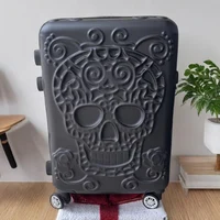 20 inc Black Skull Cabin Rolling Luggage Carry On Size Spinner Hardside Trolley Suitcase On Wheels 3