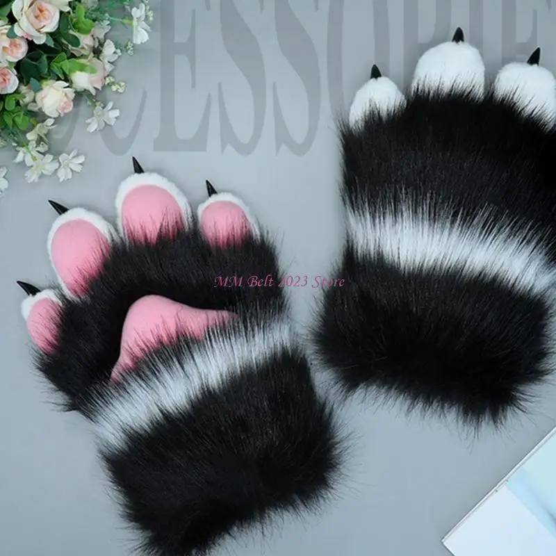 

49ME Boys Girls Cartoon Animal Paw Gloves Cosplay Halloween Plush Mittens