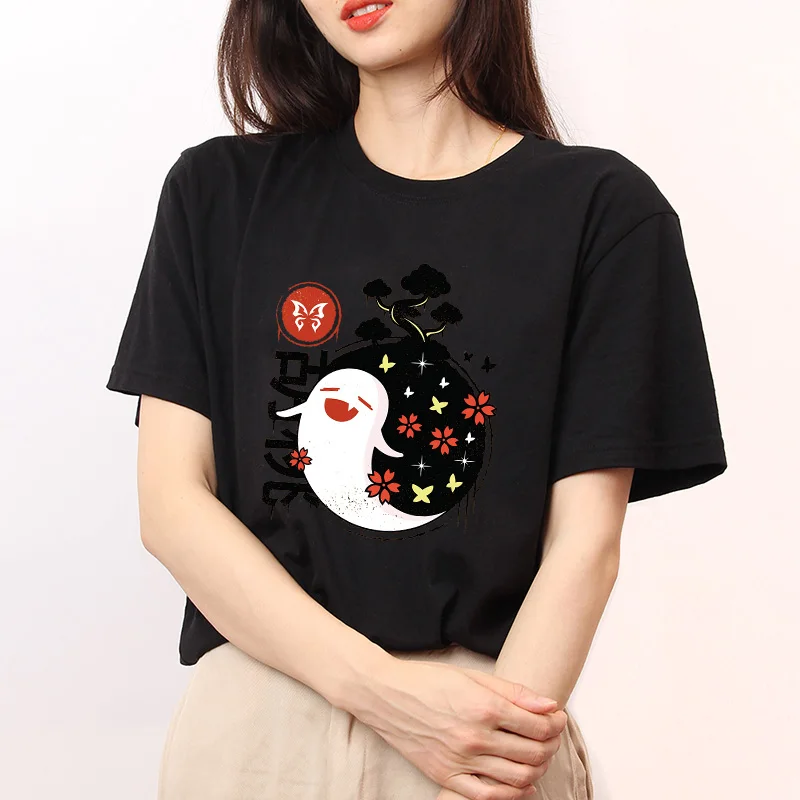 

Genshin Impact Hu Tao Ghost T Shirts Kawaii Cartoon Hu Tao Print Woman Man T-Shirts Tops cotton Anime Streetwear Shirts Tee