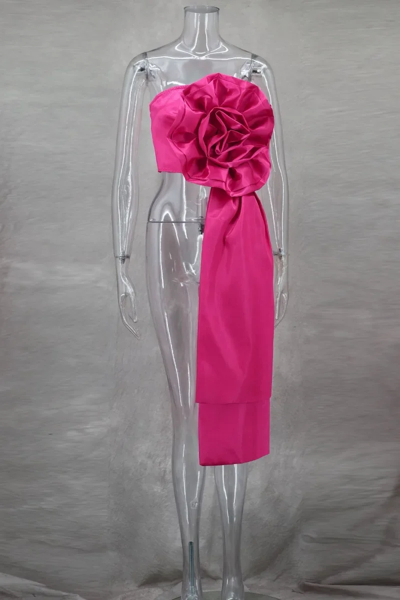 2025 Summer Women Solid 3D Flower Birron Tube Top Fashion Sexy Strapless Backess Zipper Tank Crop Tops Party Club Outfits