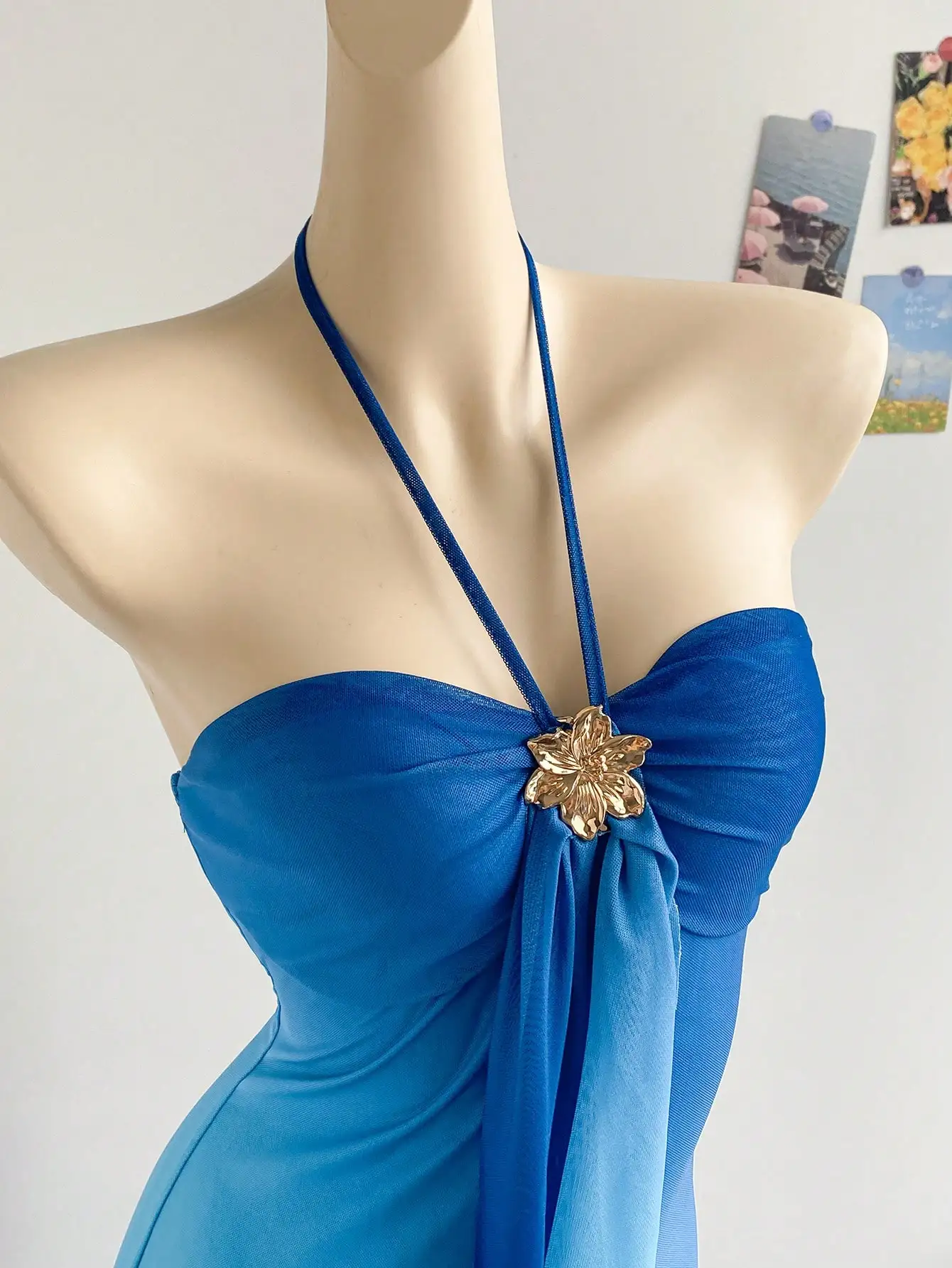 

Женское облегающее платье макси с эффектом омбре, цветочным декором и завязками на шее, для вечеринок, свиданий и чаепитий