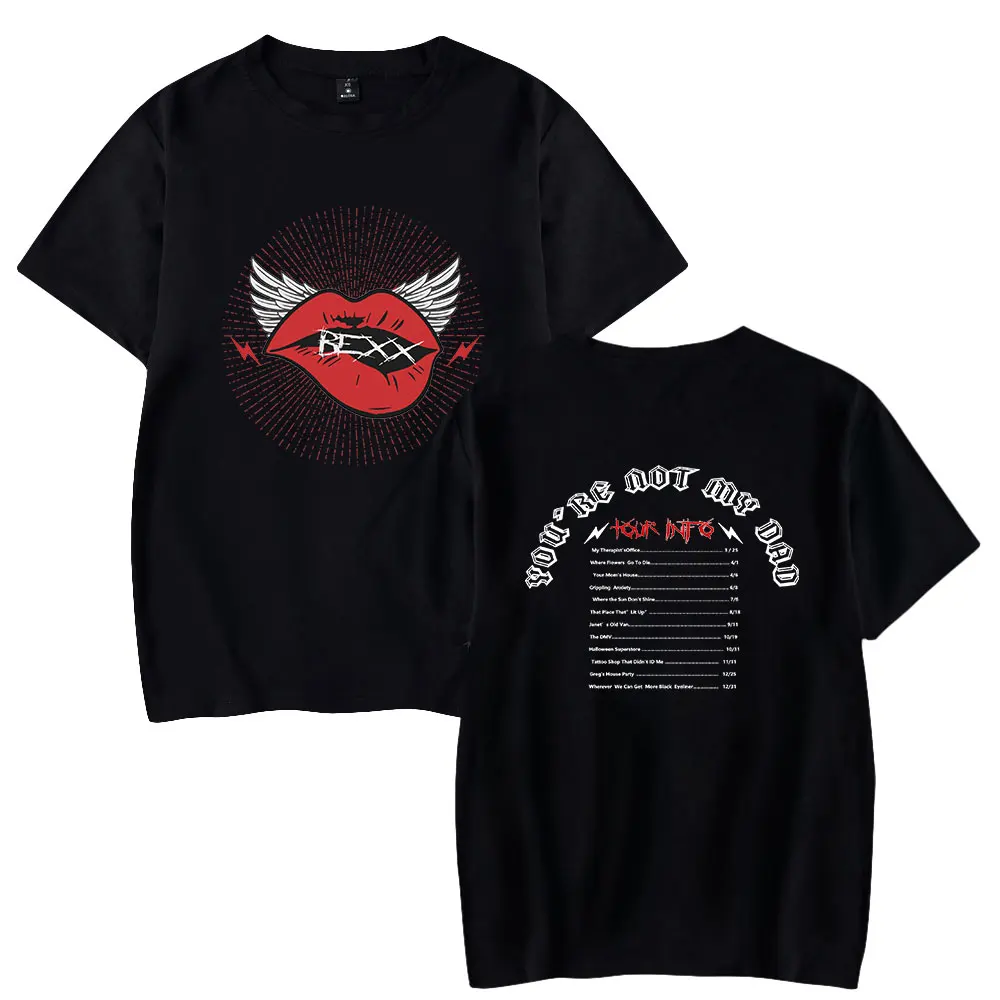 Camiseta de manga corta con estampado de labios rojos para hombre y mujer, ropa de calle de verano, camiseta de "You're Not My Dad Tour"