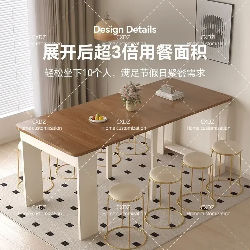 Folding Dining Table Solid Wood Walnut Rectangular Retractable Extendable Kitchen Table Set with Chairs for Small Apartment