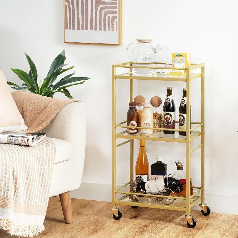 

Bar Cart for The Home, 3-Tier Drink Cart on Wheels, Home Bar Serving Cart, Mini Bar Cart for Small Space, Kitchen, Dining Room,