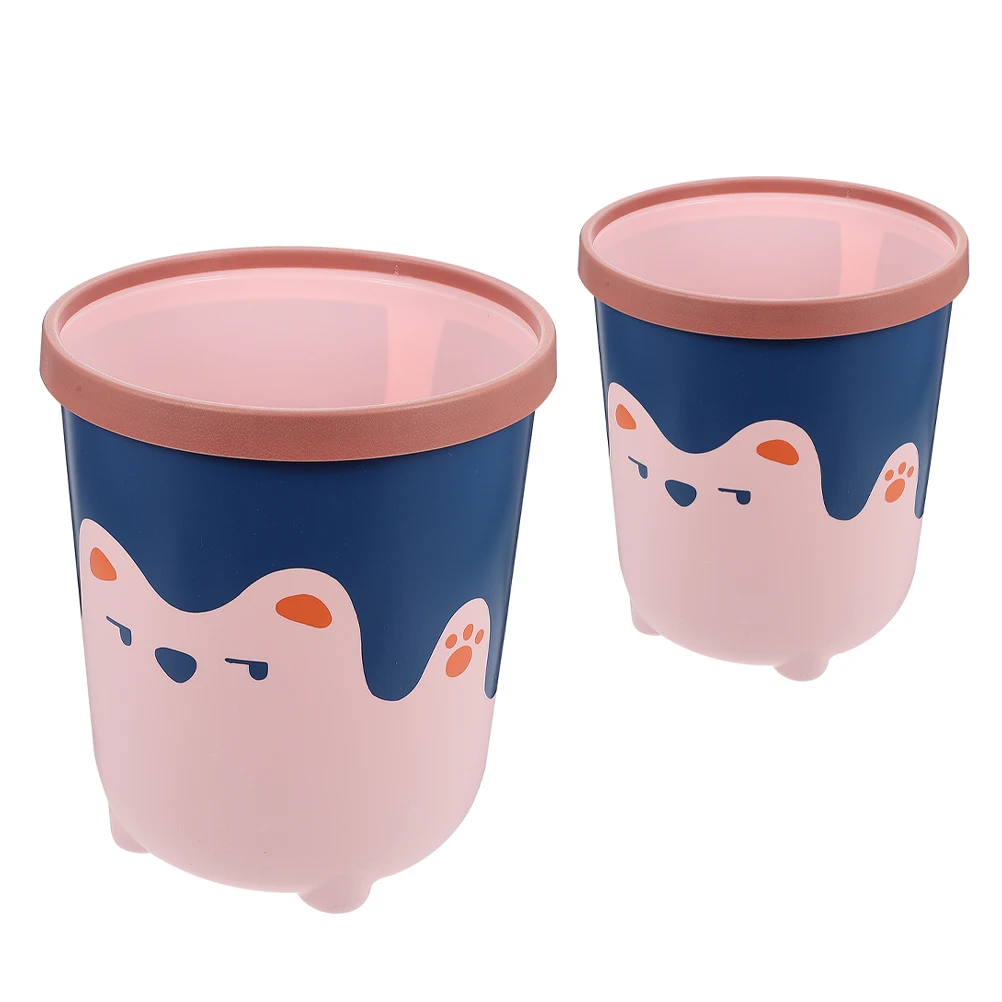 

2pcs Creative Cartoon Trash Can Plastic Waste Basket Bedroom Kitchen Bathroom Office Garbage Container
