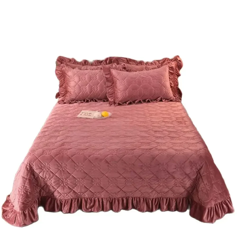 Svetanya Nordic Pink Quilting Bedsheet Crystal Velvet Bedlinens Coverlet 3pcs Bedspread Set Pillowcases