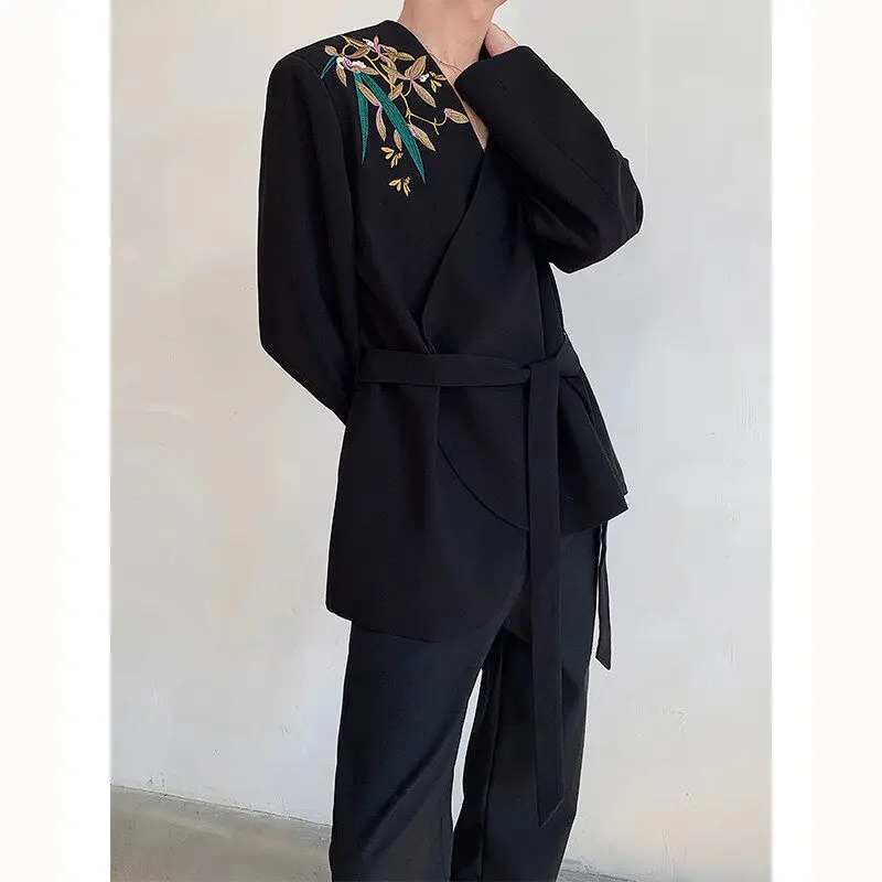 2025 Spring and Autumn New Embroidery Printed Suit Jackets Men's Niche High-end Shoulder Padded Suit Jacket Handsome Stage Wear