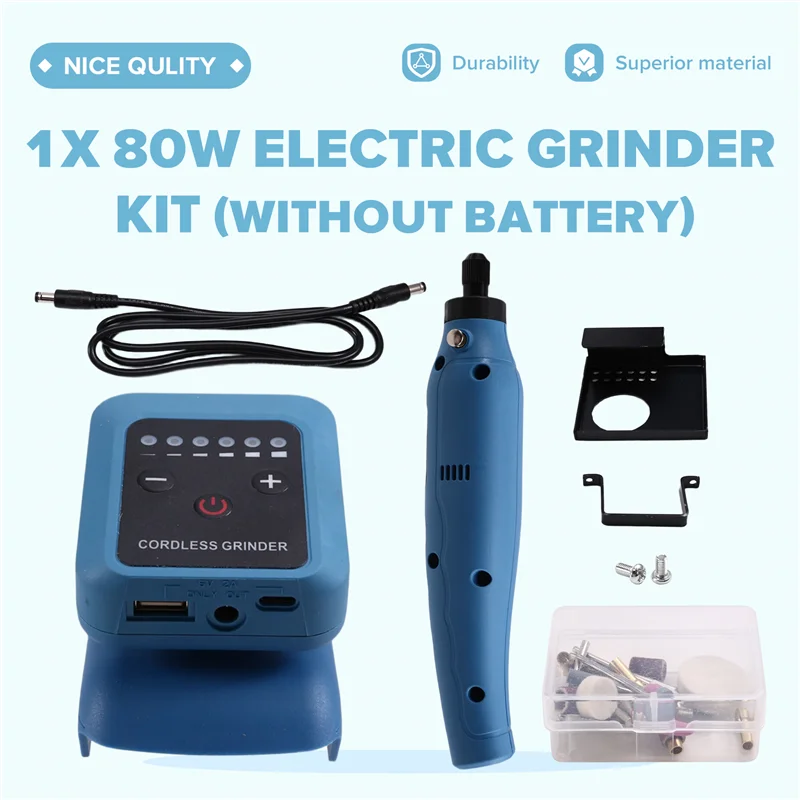 

A82I-80W Electric Grinder Kit No-Load Speed Up To 18000Rpm Rechargeable DIY Electric Grinder For 18V-21V Battery