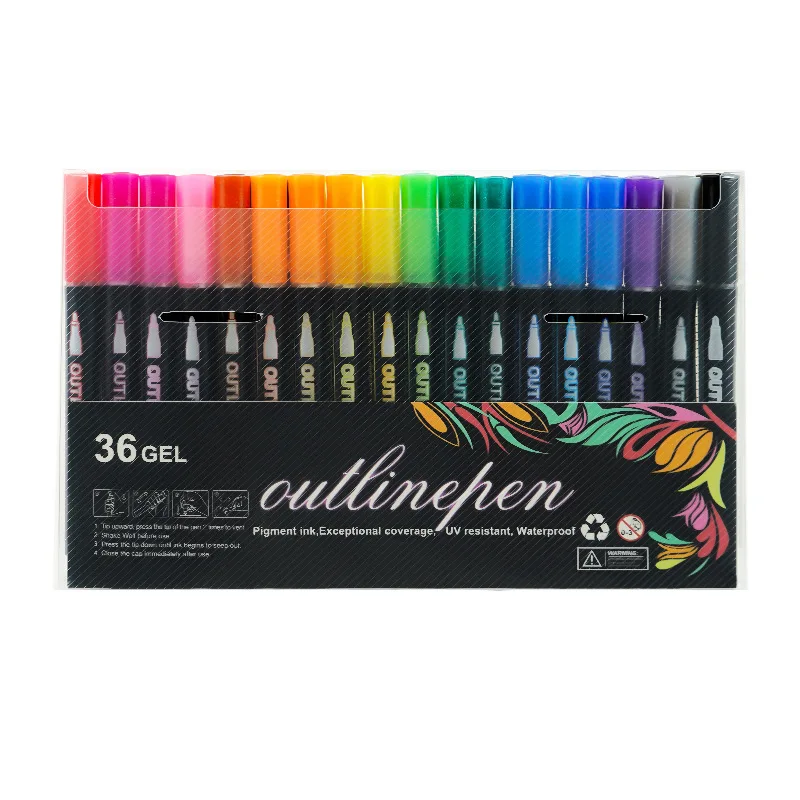 8/12/24/36/48 Farben Doppellinie Umrissstift Konturstift Traumblitzstift Metallfarbmarker DIY Handbuch fluoreszierender Marker