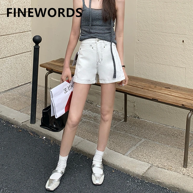 

FINEWORDS Vintage Casual Summer Shorts Jeans Women Easymatch Wide Leg Denim Shorts Streetwear Solid High Waist Shorts