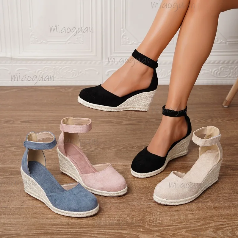 Bequeme Frühlings- und Sommer-Keilabsatz-Sandalen für Damen, einfarbig, mit geschlossener Zehenpartie, Espadrilles, Größe 34-43, Sandalias De Mujer, modisch
