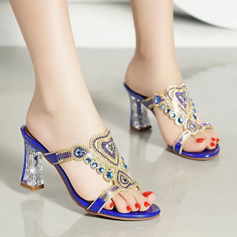 New Fashion Sandals Women's Diamond Sandals High Heel Slippers Non Slip Banquet Shoes Diamond Beach Shoes Women