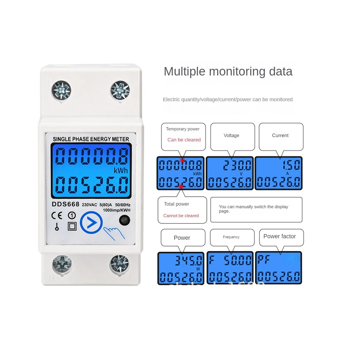 Din Rail Digital Single Phase Reset Zero Energy Meter KWh AC220V Electric Meter LCD Digital Energy Electric Meter