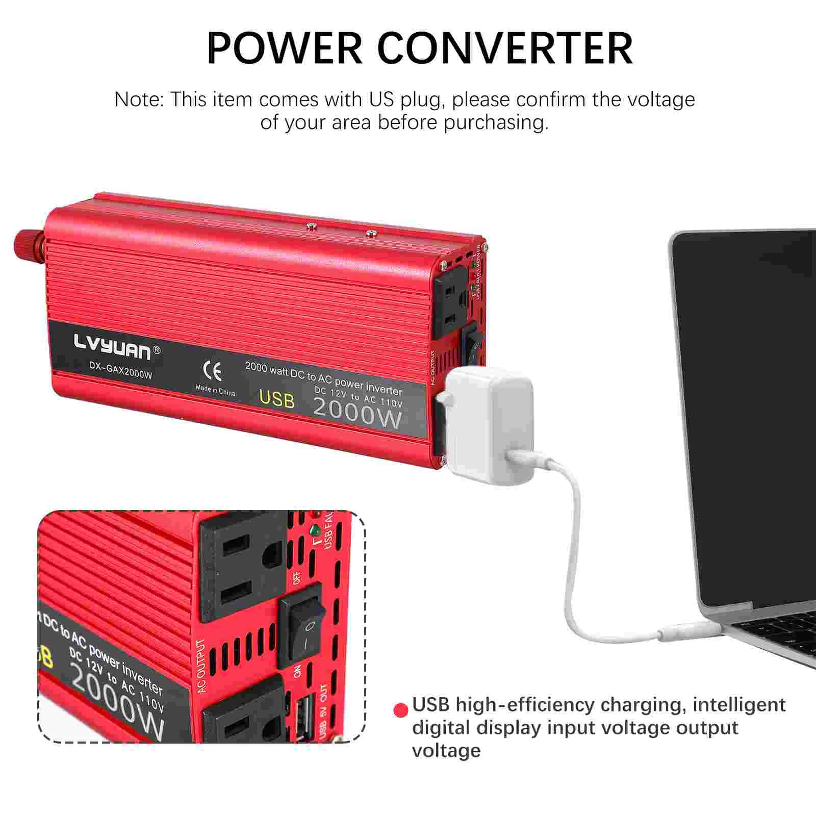 Car Inverter Power Adapter Converter Supply Converting Tool Aluminum-magnesium Alloy Plug