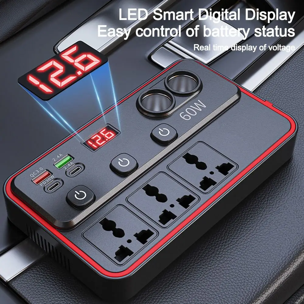 Multi-Port Charging Car Power Inverter Fast Charging Independent Switch Control Vehicle Power Inverter Stable Voltage Output