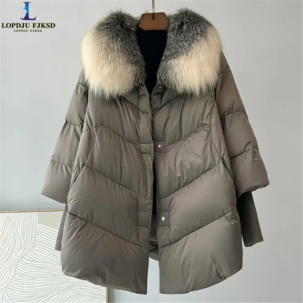 Duck Down Jackets for Women，Single Breasted Coat, Faux Fur Collar Windbreaker,Spliced,Winter, New,2024