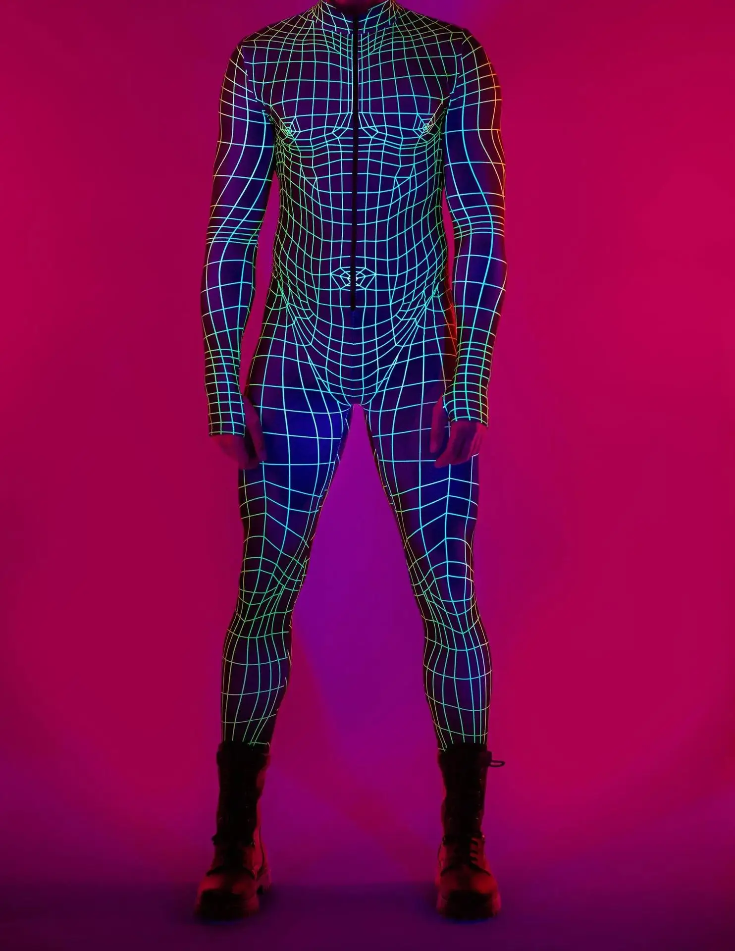 Herren Sexy Bunter Print Bodysuit Punk Morphsuit Halloween Roboter Zentai Anzug Feiertagsparty Jumpsuit Rave Cosplay Kostüm – Detail 9