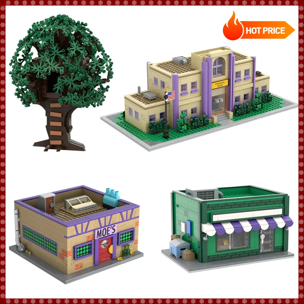 

Конструктор Gobricks MOC: Аниме-модель «Таверна Мэй», Строительные блоки «Начальная школа Спрингфилд», Домик на дереве Барта, Игрушки, Подарок