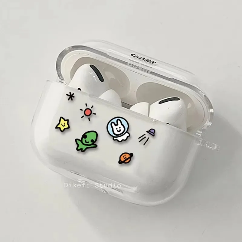 Cute Astronaut Alien Fun Soft Clear TPU Case For Apple AirPods 4 3 Airpods Pro 3 2 1 Wireless Earphone Protective Silicone Cover