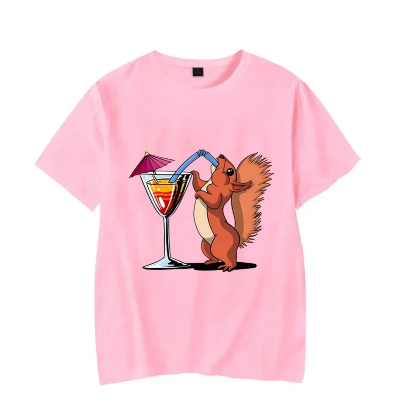 New Trendy Men T-shirt Squirrel Drinking Cocktail Funny Party Men Oversized T-shirts Short Sleeve Tops Summer Fashion Tshirts