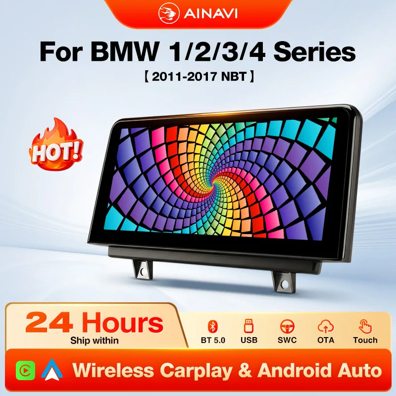 Ainavi Full-In-Cell Wireless CarPlay Android Auto Multimedia-Displaybildschirm für BMW 1 2 3 4 Serie F20 F21 F22 F30 F31 F32 F33