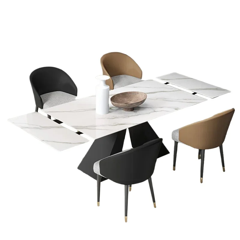 

Italian minimalist rock slab dining table and chairs modern simple small apartment retractable dining table