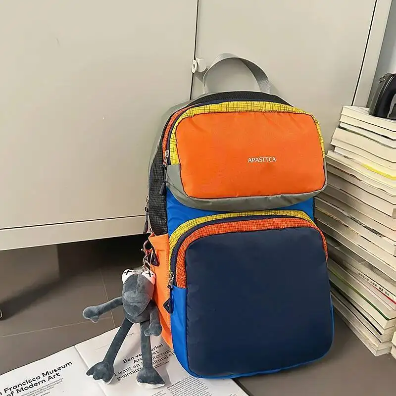 

2025 Новый уличный дорожный рюкзак, модные экологически чистые лоскутные сумки с цветными блоками, универсальные сверхлегкие сумки на плечо с допамином