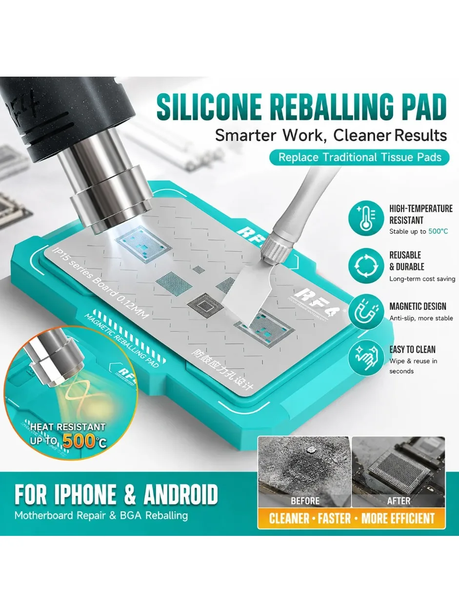 Podkładka magnetyczna do reballingu RF4 RF-MRP 500 ° C-kształtny, odporny na ciepło, silikonowy, antypoślizgowy szablon BGA do lutowania płyt głównych iPhone i Android — 2