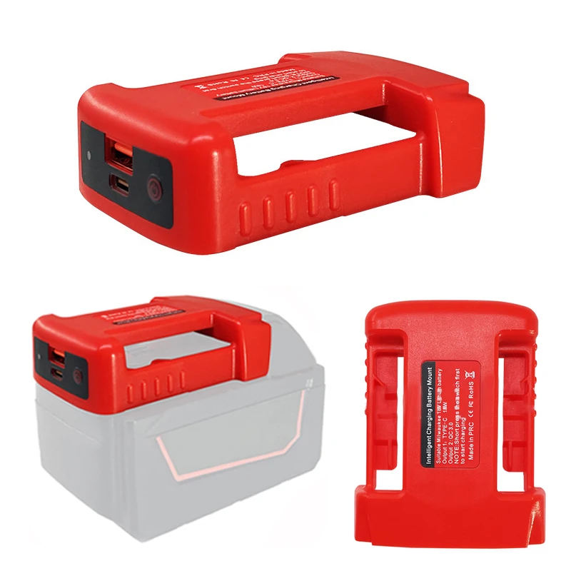 

USB Fast Charger Rack for Milwaukee 18V Li-ion Battery Portable Battery Holder Adapter with USB and Type-C Output Port