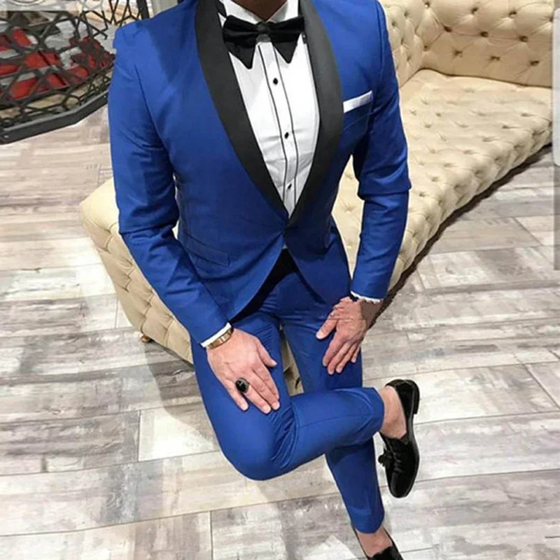 

2 Piece Wedding Tuxedo For Groom Slim Fit Formal Men Suits Custom Made Royal Blue Jacket With Pants Male Fashion Costume 2024