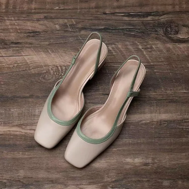 Sandalias de Tacón Grueso con Punta Cuadrada para Mujer, Nuevas Sandalias de Verano con Tacón Alto y Parte Trasera Descubierta, Estilo Europeo y Americano