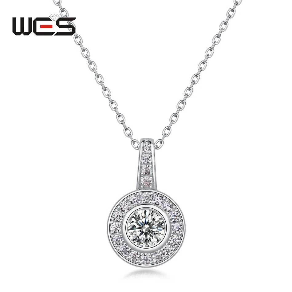 WES 925 Sterling Silver 0.94ct Moissanite Pendant Necklace 6.5*6.5mm Lab Diamond Sparkling Luxury Jewelry Promise Wedding Gifts