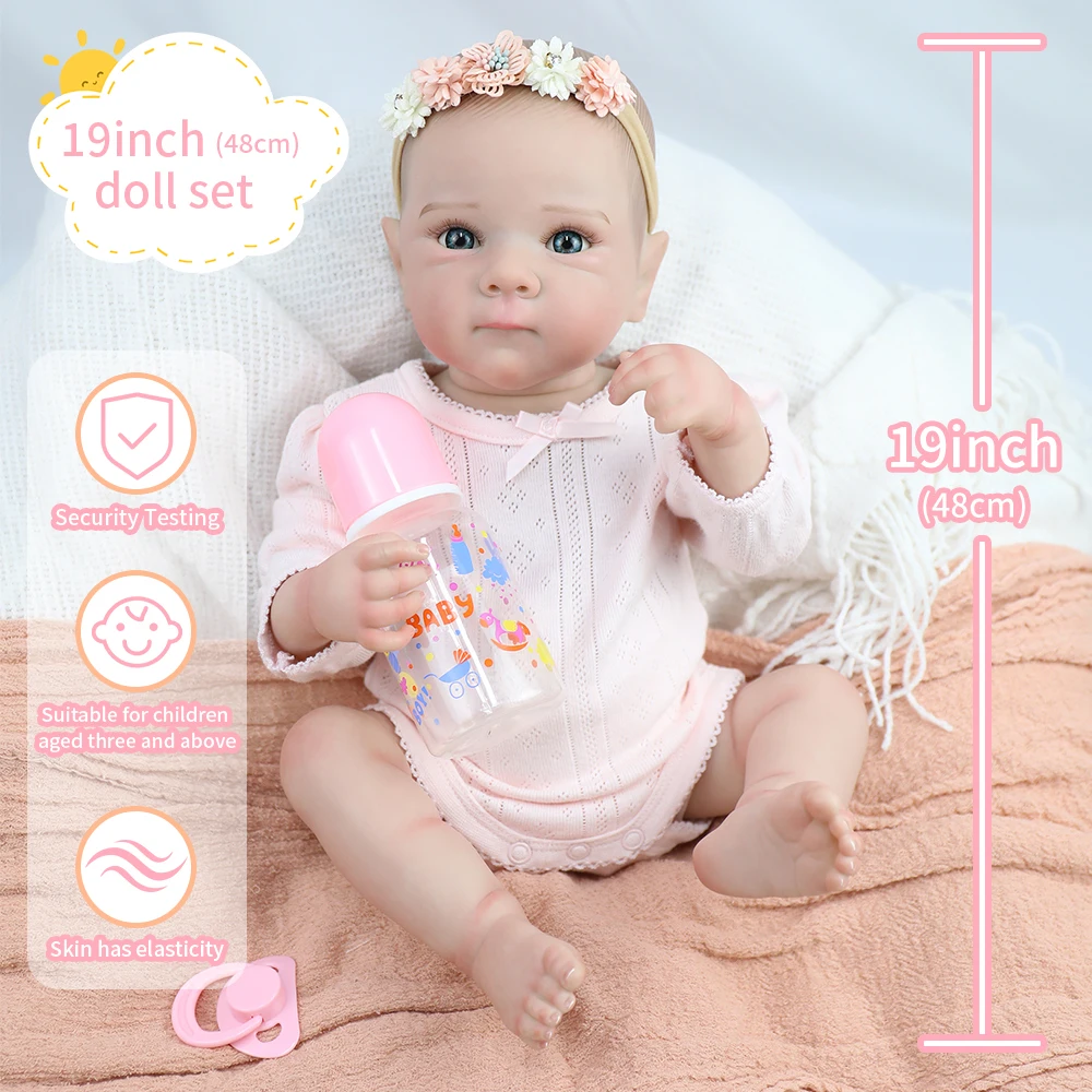 

19inch Reborn Baby Dolls Girl Bettie Full Body Vinyl Newborn Baby with Hand Painting Hair 3D Skin High Quality Chrismtas Gifts