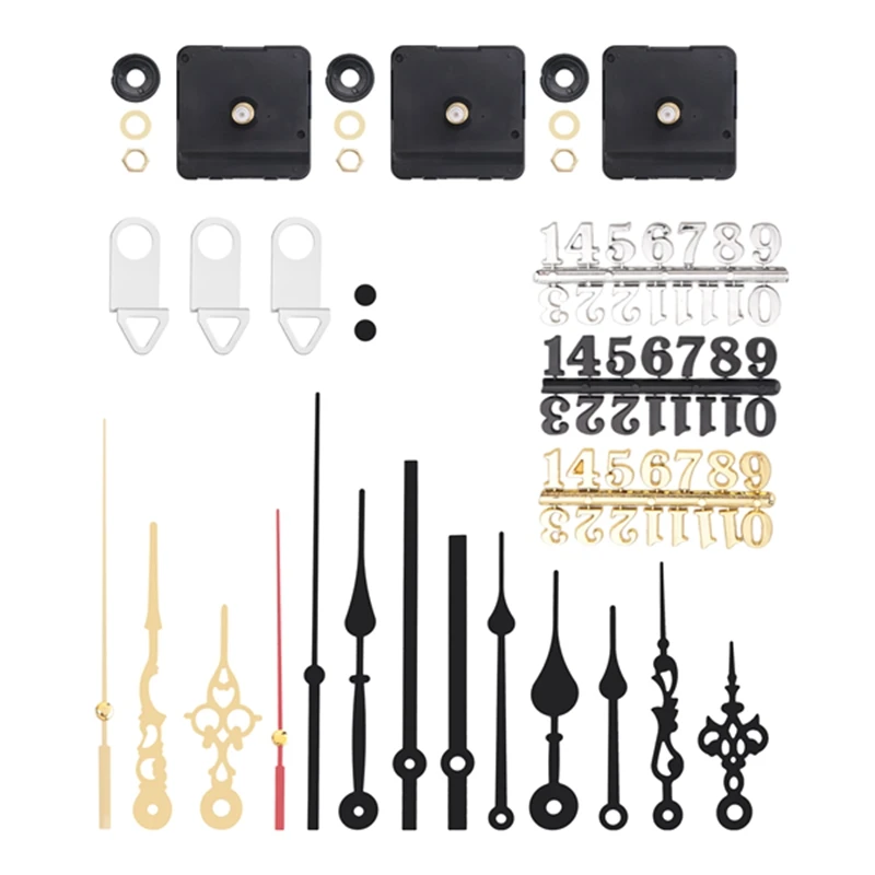 3Pcs Long Shaft Quartz Clock Movement Mechanism with 5 Pairs Hands and Numerals Kit DIY Clock Parts Replacement 31mm-A28R