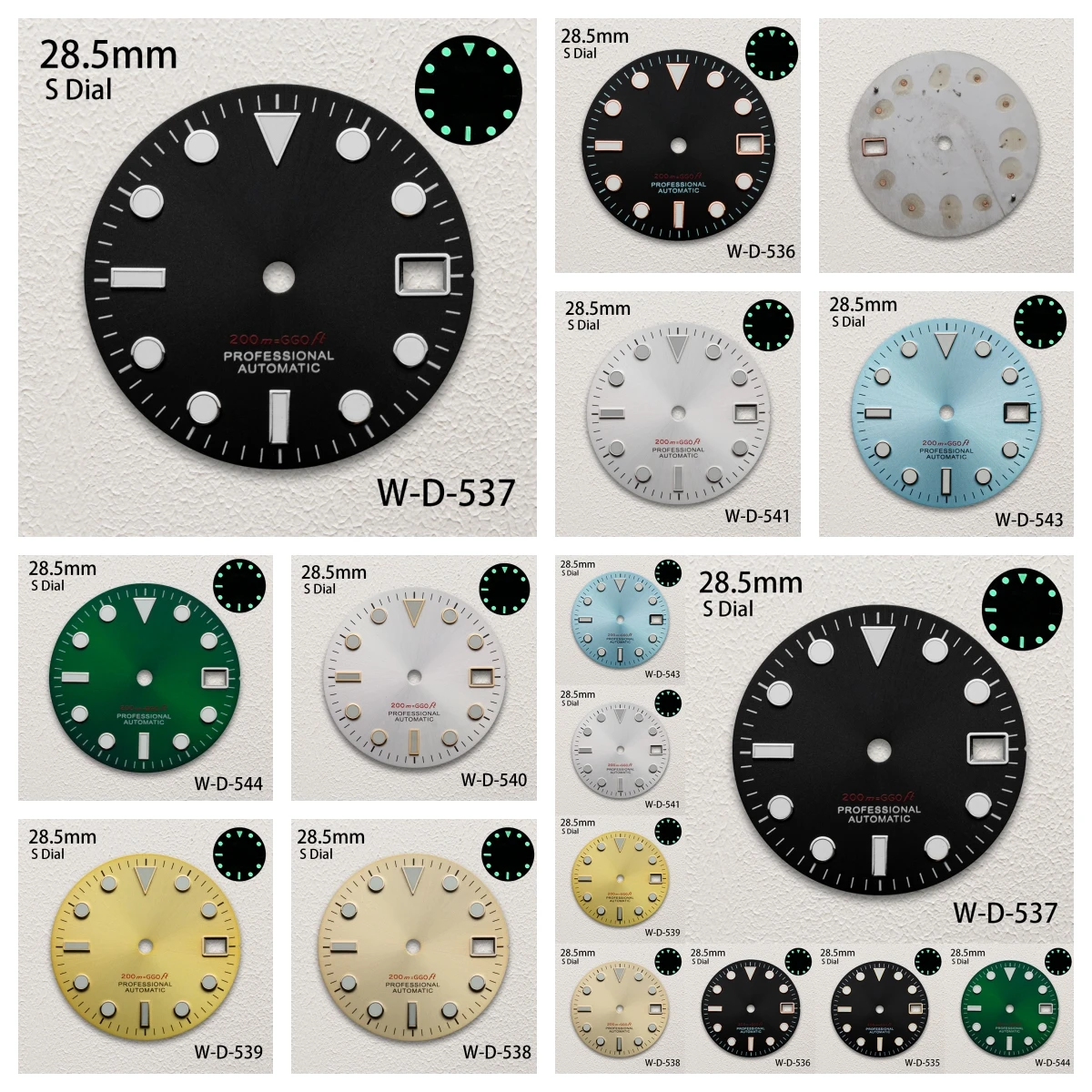 

28.5mm S Logo SUB Sunburst Dial Fit NH35/NH36/4R/7S Movement Green Luminous Diving High-Quality Watch Modification Accessories
