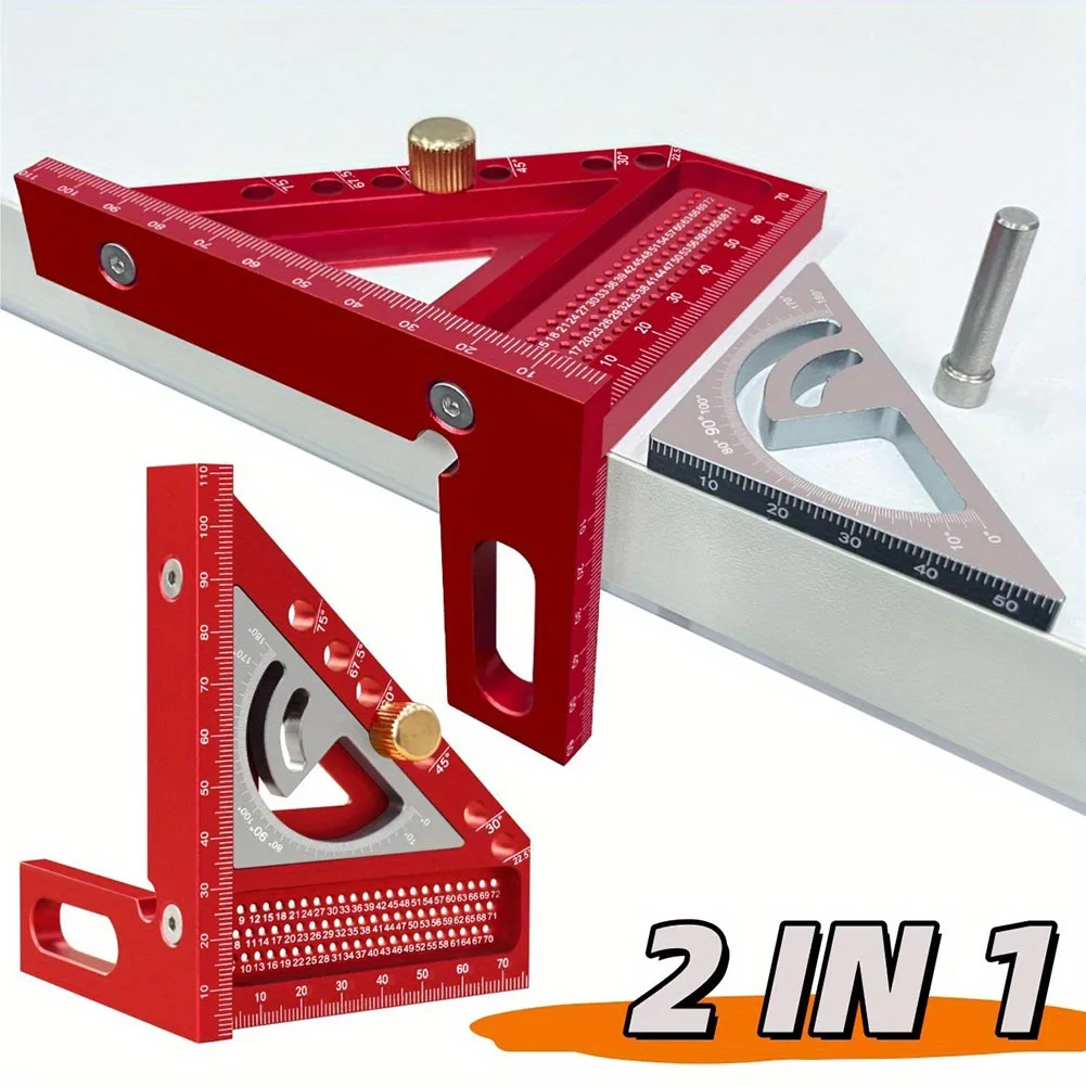 

Улучшенный набор квадратов для деревообработки 2-в-1 — включая небольшой треугольник — 3D многоугольный транспортир, включая угловой позиционирующий штифт