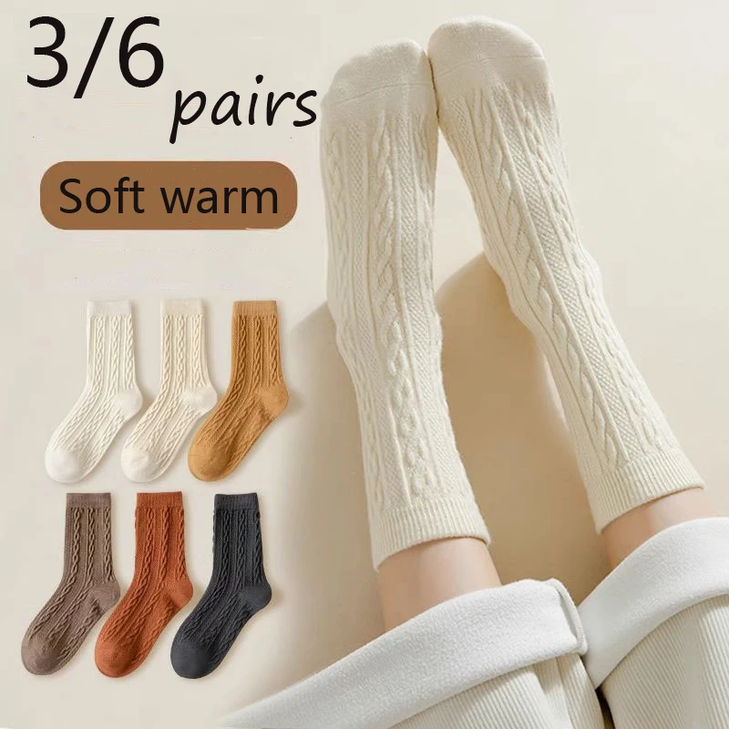 

3/6 пар зимних однотонных носков, теплые универсальные носки, модные носки в корейском стиле, повседневные простые эластичные флисовые короткие носки