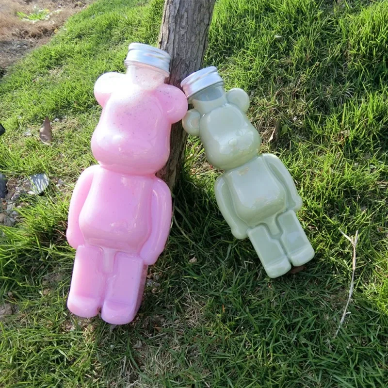 500ml Violent Bear Milk Tea Bottle Disposable PET Transparent Juice Bottle Cartoon Bear Portable Juice Yogurt Bear Bottle