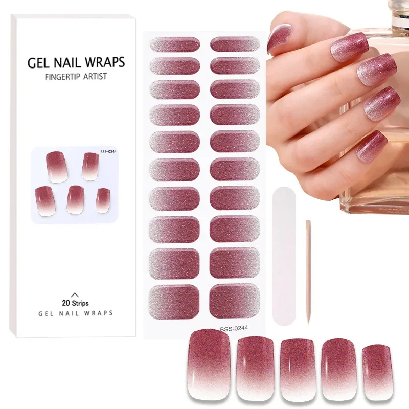 Pegatinas de uñas de Gel semicurado portátiles, película de esmalte de uñas Uv en polvo de cebolla, pegatina semihorneada europea y americana, 20 pegatinas