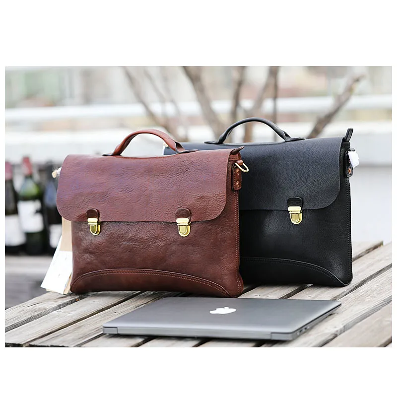 Vintage Fashion Luxury Designer natural organizer genuine Leather Men briefcase Outdoor Work Lawyer Office notebook computer bag