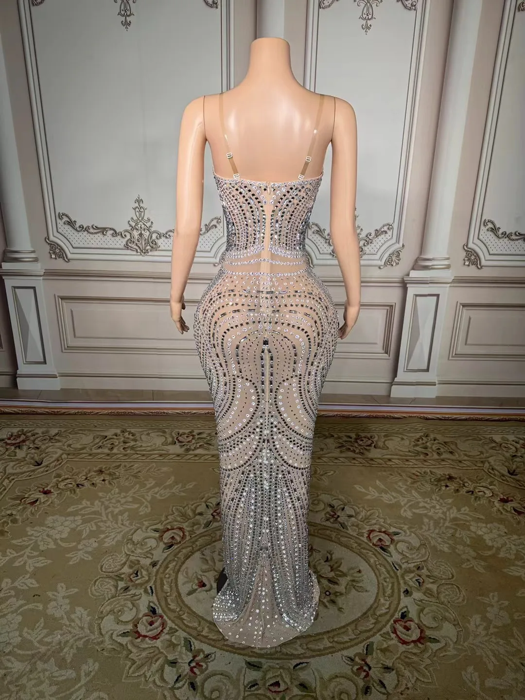Silvery Sparkling Luxury Rhinestone Sexy Dress Birthday Evening Party Performance Costume Bar Nightclub Singer Dancer Stage Wear