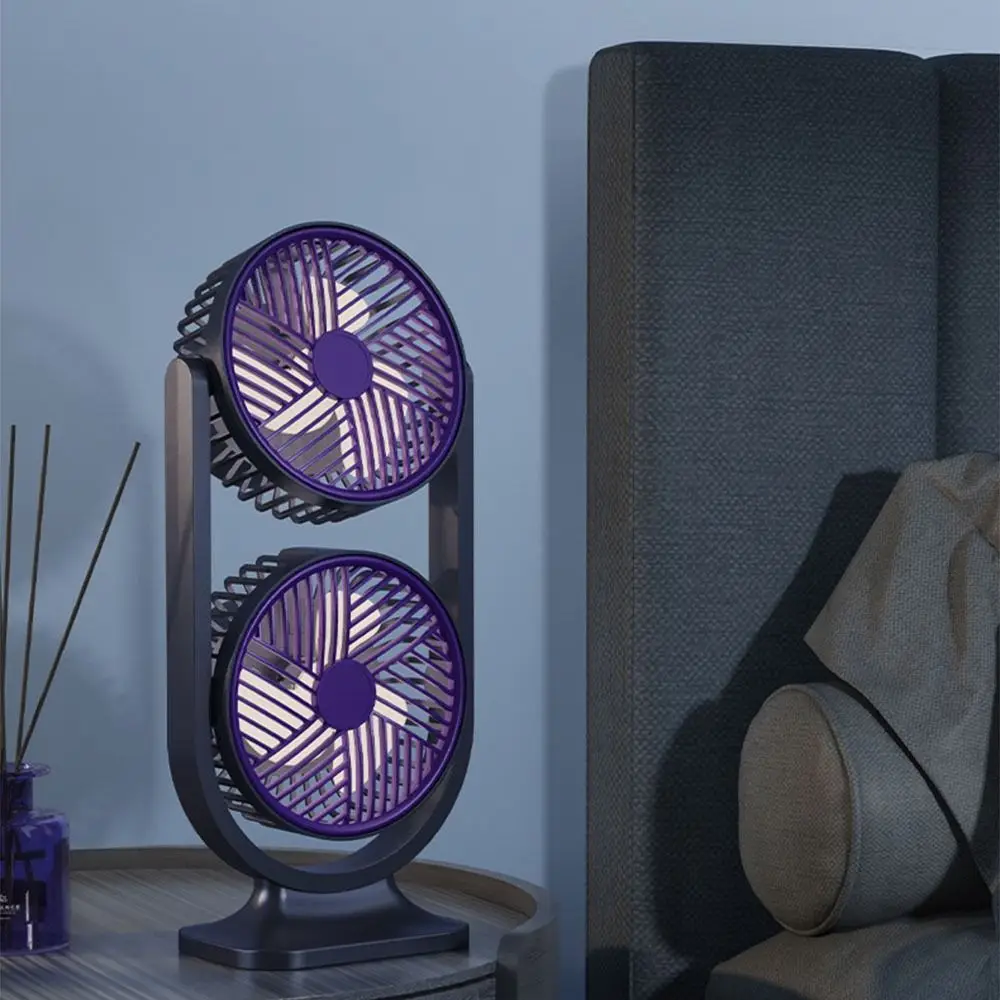 

5 Gear Dual-Head Desktop Fan Night Light Low Noise Table Cooling Clip Fan Independent Control Lightweight Small Electric Fan