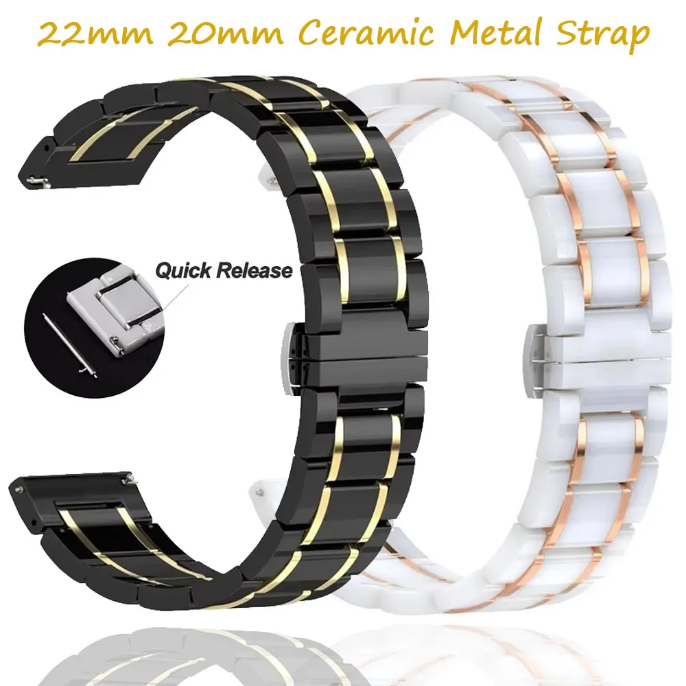 

22/20mm Ceramic+Metal Strap For Garmin Forerunner 965 265 165 Fashion Exquisite Bracelet Wristband Garmin Venu 3-2/Vivoactive 5