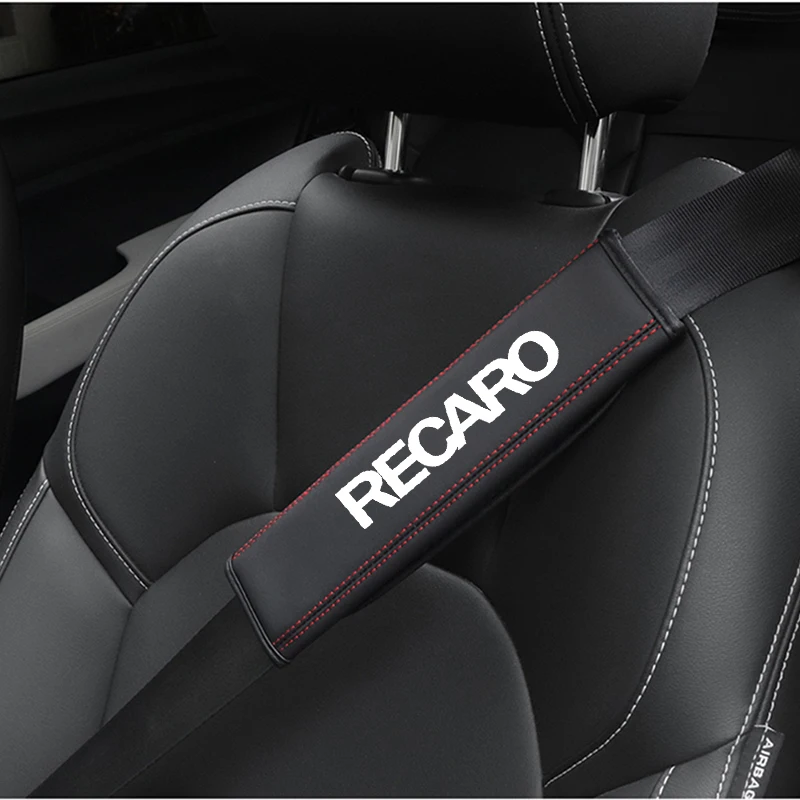 2Pcs Leather Car Safety Belt Shoulder Cover Pads For Recaro Racing Car styling Car Accessories